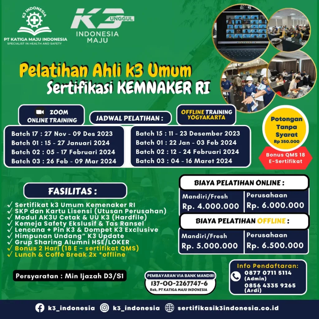 ahli k3 umum kemnaker offline online - Pusat Sertifikasi dan Pelatihan K3 - sertifikasi k3 indonesia