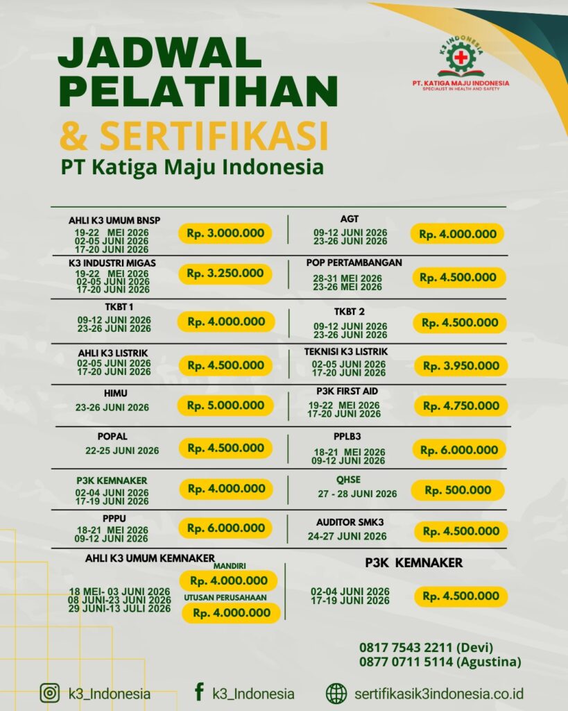 Banner jadwal pelatihan PT. Katiga maju indonesia