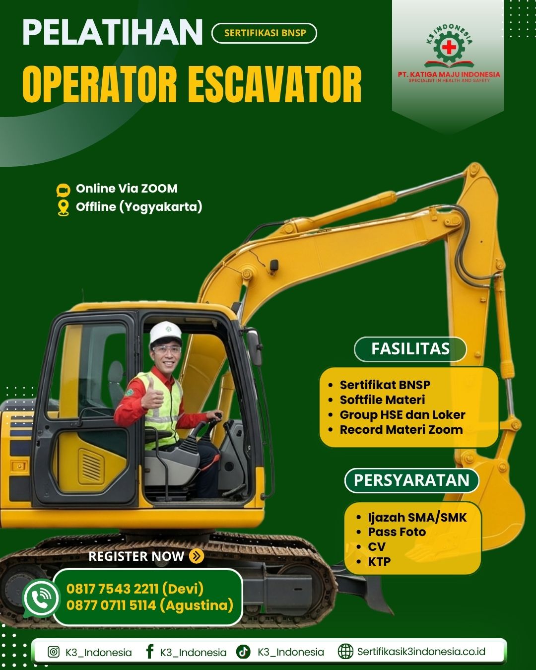 banner pelatihan escavator bnsp